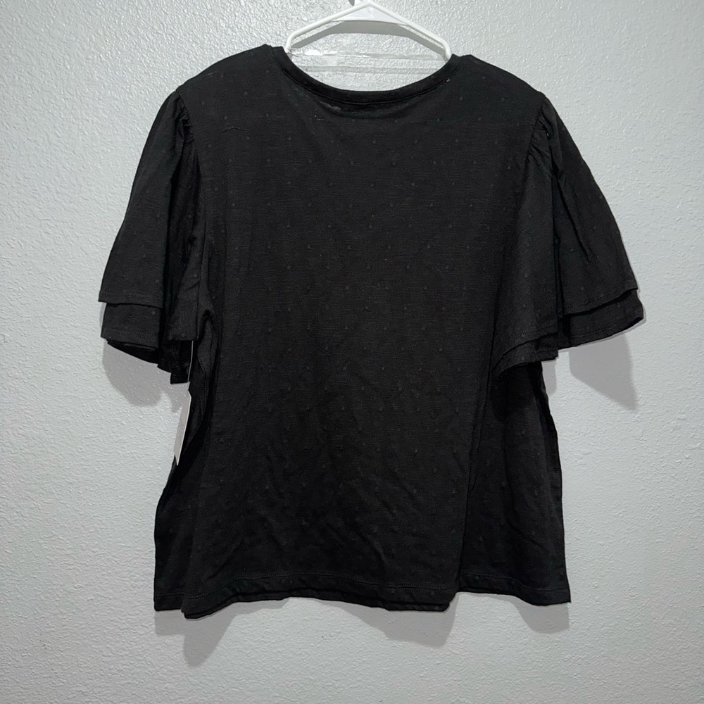 New NWT Women's Time and Tru Black T-Shirt Blouse XL ruffled sleeves (16-18) - Picture 3 of 9